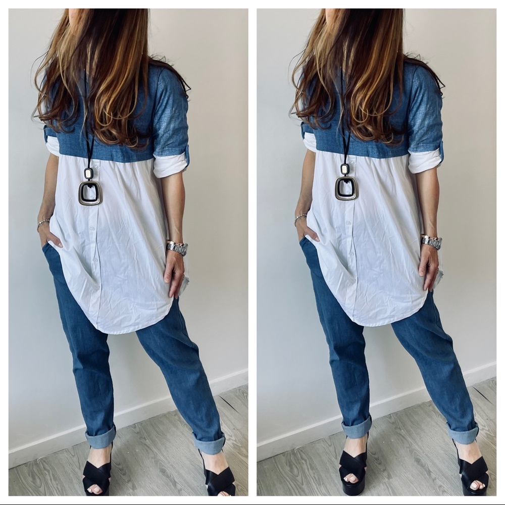✨LAST✨MADE IN ITALY FABULOUS JEAN/WHITE TUNIC TOP - Picture 5 of 5